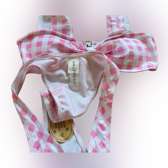 NWOT HalfHeart Pink/White Gingham Checkered Bikini Set - Picture 7 of 10